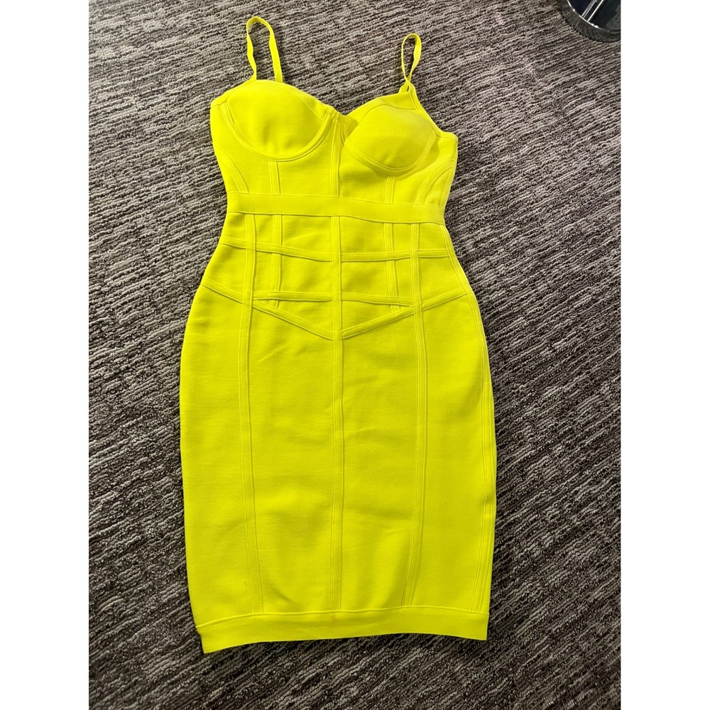 Shop 17 Neon Yellow Bandage Dress Sweetheart Neck Bodycon Mini Size S